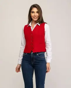 Женский полуприталенный жилет с V-образным вырезом Fsh, красный