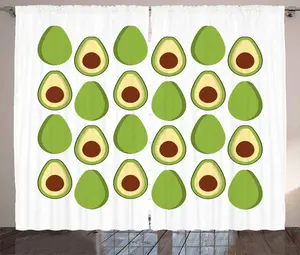 Штора в деревенском стиле ABAKUHAUS "Авокадо", красочный дизайн с изображением органических продуктов, присборенная штора для спальни с петлями и крючками, 280 x 175 см, цвет: зеленый, коричневый, светло-желтый Abakuhaus