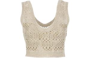 Открытый вязаный топ без рукавов Brunello Cucinelli, бежевый