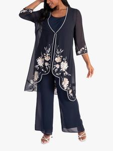 Шифоновое пальто с бисером и пайетками chesca, Navy/White/Gold