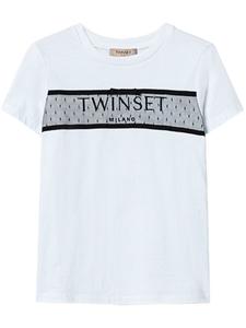 Футболка TWINSET из тюля с вышитым логотипом, белый