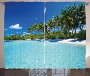 Штора ABAKUHAUS Rustic Seaside, спа-салон Relax in the Beach Resort, универсальная ленточная штора для гостиной с петлями и крючками, 280 x 225 см, бирюзовый, зеленый, синий Abakuhaus