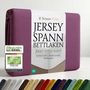 Простыня на резинке Jersey, 100% хлопок, 90x200-100x200 см (сливовая) Strauss Home