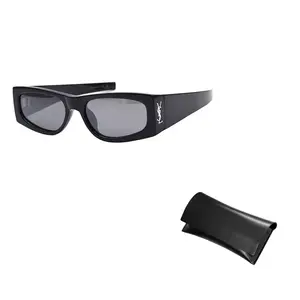 SAINT LAURENT Прямоугольные солнцезащитные очки в оправе с логотипом, Black Silver