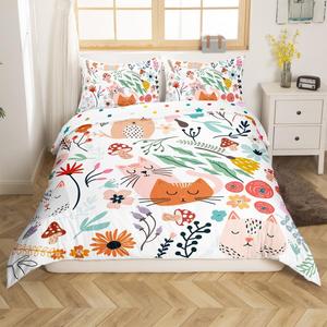 Erosebridal Комплект постельного белья Cartoon Cat с мультяшными котиками и цветочными принтами для детей, Multi 01