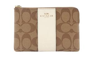 Кожаный кошелек-пудреница на запястье клатч маленький размер женский хаки, белый COACH