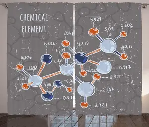 Штора ABAKUHAUS в стиле гранж, рустик, с рисунком "Формула науки", присборенная штора из тесьмы для спальни с петлями и крючками, 280 x 225 см, светло-серый, оранжевый, белый Abakuhaus