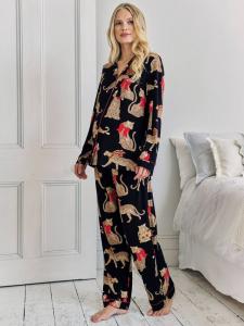 Рождественский леопардовый длинный комплект пижамы для беременных Chelsea Peers, Navy