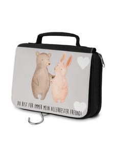 Mr. & Mrs. Panda Косметичка с изображением медведя и кролика, обнимающих друг друга и говорящих пастельно-серым цветом