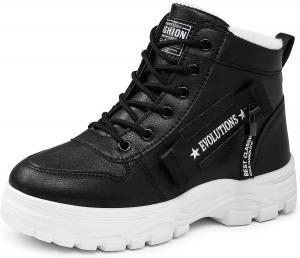 Женские зимние сапоги, снегоступы на шнуровке, средней высоты, с теплой меховой подкладкой и подошвой, уютная водонепроницаемая обувь для прогулок на холоде и повседневных зимних нарядов Qacksv, Black