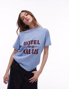Футболка Topshop с принтом Hotel du Calais синего цвета