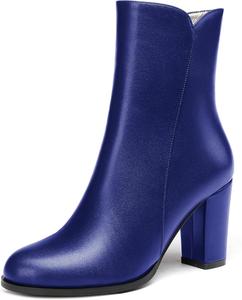 Женские короткие ботильоны WAYDERNS с квадратным носком, кожаные, на молнии, матовый блок, высокий каблук 3,5 дюйма, Royal Blue