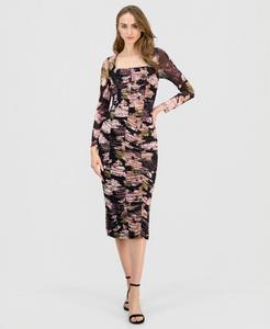 Женское миди-платье с квадратным вырезом и сборками Anne Klein, ANNE BLACK MULTI