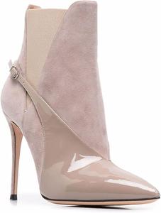 Ботильоны на шпильке для женщин, сексуальные ботильоны с заостренным носком, шнуровкой, металлической пряжкой, эластичной вставкой, короткие модные ботильоны для вечеринки, повседневной носки и платья, кожаные сапоги Generic, Brown