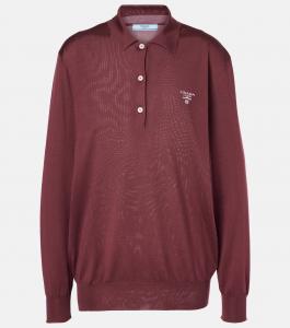 Шелковая рубашка-поло с логотипом Prada, Amaranto