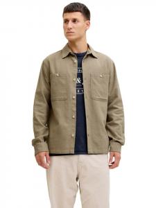 Jack & Jones Рубашка JPRBLURAYLE LINEN BL. Однотонная, с длинными рукавами, коричневого цвета