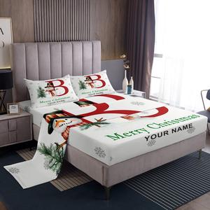 Erosebridal Комплект постельного белья с новогодним принтом и монограммой, Red Green B