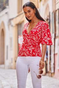 Топ с рукавами-кимоно и корсетным верхом с рюшами Sosandar, красный