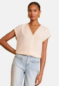 Блузка с короткими рукавами и v-образным вырезом и перфорацией Love & Roses, White Ecru