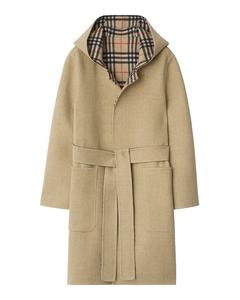 Реверсивный шерстяной плащ с капюшоном Burberry, коричневый/бежевый