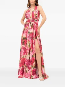 Платье с цветочным принтом и халтер-воротом Babylone Paris, розовый