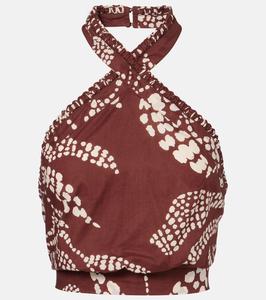 Расписной кроп-топ из хлопка Suma Poupette St Barth, Brown Beige Austral