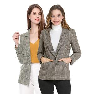2 упаковки женский блейзер в клетку с вырезным лацканом и одной пуговицей Inspire Chic, Brown Black