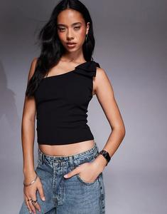 Топ из крепа-скуба на одно плечо с бантом ASOS DESIGN черного цвета