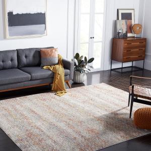 Ковер SAFAVIEH, 194 x 194 см, Valencia Collection, квадратный, beige и rust, дизайн в стиле boho chic с эффектом потертости, не линяет и прост в уходе, идеален для помещений с высокой проходимостью в гостиной, спальне (VAL517P)