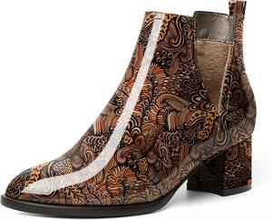 Женские ботильоны Soireelady с вырезом V, круглым носком, каблуком-кирпичиком средней высоты, короткие классические ботильоны V-образной формы для вечеринок, свадеб и отпусков, Patent Flower-Brown