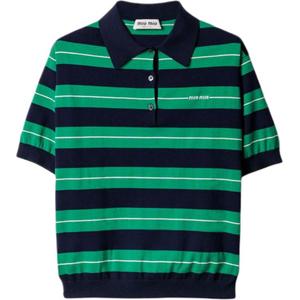 Поло с коротким рукавом в полоску MIU MIU, зеленый