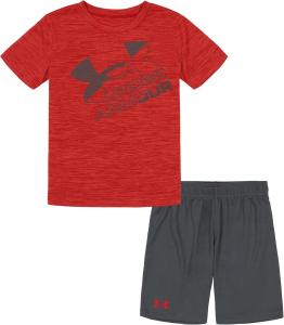 Under Armour майка с короткими рукавами и шорты для мальчиков, легкие и дышащие, Red Mesh