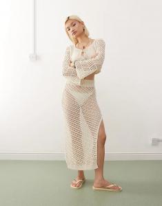 Юбка макси Noisy May, связанная крючком, бежевого цвета