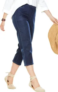 Woman Within Plus Size Capri Elastic Waist Stretch Fineline Denim Jean