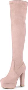 Женские высокие сапоги Allegra K с платформой и широким каблуком выше колена, Pink