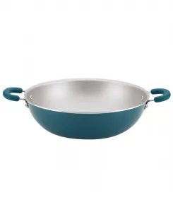 Создавайте восхитительные блюда в алюминиевой сковороде-вок с антипригарным покрытием диаметром 36 см Rachael Ray, бирюзовый