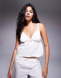 Комплект из хлопковой майки и брюк Boux Avenue белого цвета с вышивкой