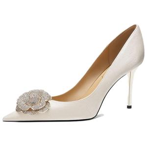 Тонкие каблуки на шпильке 8 см Zubimei, светло-золотистый (с блестками)