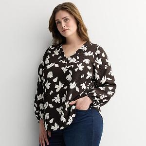 Туника с V-образным вырезом и расклешенными рукавами Plus size Nine West, Brown Kelly Blooms