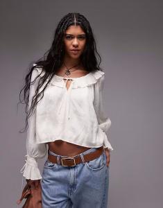 Топ Topshop с оборками на шее и женским воротником цвета слоновой кости