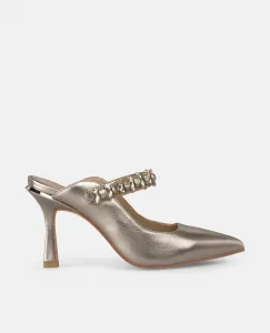 Женские туфли без задника с заостренным носком и ремешком с камнями Alma en Pena, золотой