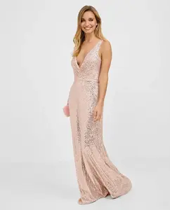 Длинное платье с пайетками и V-образным вырезом Veneno en la piel, розовый