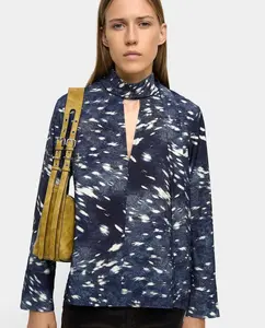 Женская блузка с длинным рукавом, с платком на шее и принтами Parfois, темно-синий