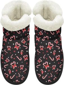 Сапоги KEIAHUAN EIAHUAN для женщин с меховым воротником, зимние теплые противоскользящие ботинки, удобные для улицы, Christmas Candy Cane-Black