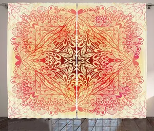 Штора ABAKUHAUS Мандала в деревенском стиле, с рисунком в виде цветочного узора, для спальни, со сборками, петлями и крючками, 280 x 175 см, цвет: белый, желтый, розовый Abakuhaus