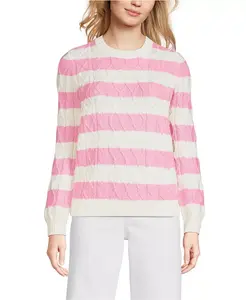 Женский свитер с арановыми косами и круглым вырезом Lands' End, розовый