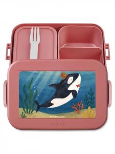 Mr. & Mrs. Panda Ланчбокс в форме цилиндра с изображением косатки, без слогана, пастельно-красного цвета