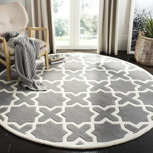 Ковер SAFAVIEH, 214 x 214 см, Chatham Collection, Dark Grey & Ivory, ручной работы, геометрический узор, шерсть, идеален для помещений с высокой проходимостью в гостиной, спальне (CHT732D)