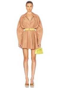 Супербольшая рубашка оверсайз в виде расклешенного мини-платья Norma Kamali, Cappuccino