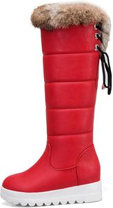 Женские зимние сапоги Bcshiye, сапоги до колена, модные повседневные пушистые сапоги, снеговые сапоги на шнуровке сзади, утепленные мехом, теплые сапоги, Red